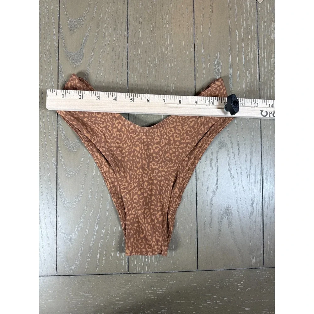 Stone Fox Swim Bikini Bottom Womens XS Brown Leopard‎ Print High Leg Cheeky NEW